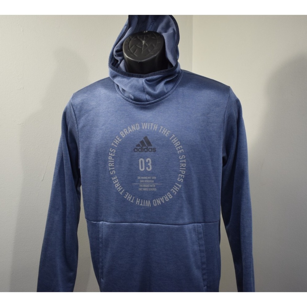 Adidas‎ Hoodie Blue ClimaWarm Fleece Long Sleeve Pullover Mens Size Small